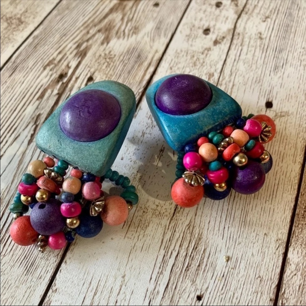 FESTIVAL BOHEMIAN EARRINGS VINTAGE - Picture 1 of 3